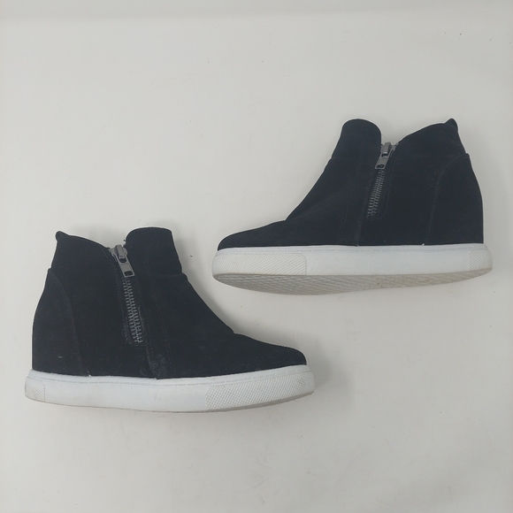 Outwoods Hide-1 Black Faux Suede Hi Top Platform Wedge Fashion Sneakers  Size 8 - Picture 6 of 11